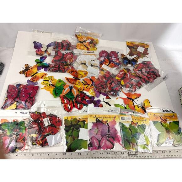 17 Pack NEW 3D Butterflies Wall Stickers Lot Bulk Various Colors Bright - Picture 2 of 16